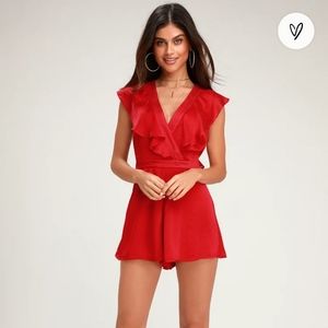 Lulu's Easton red ruffle surplice romper